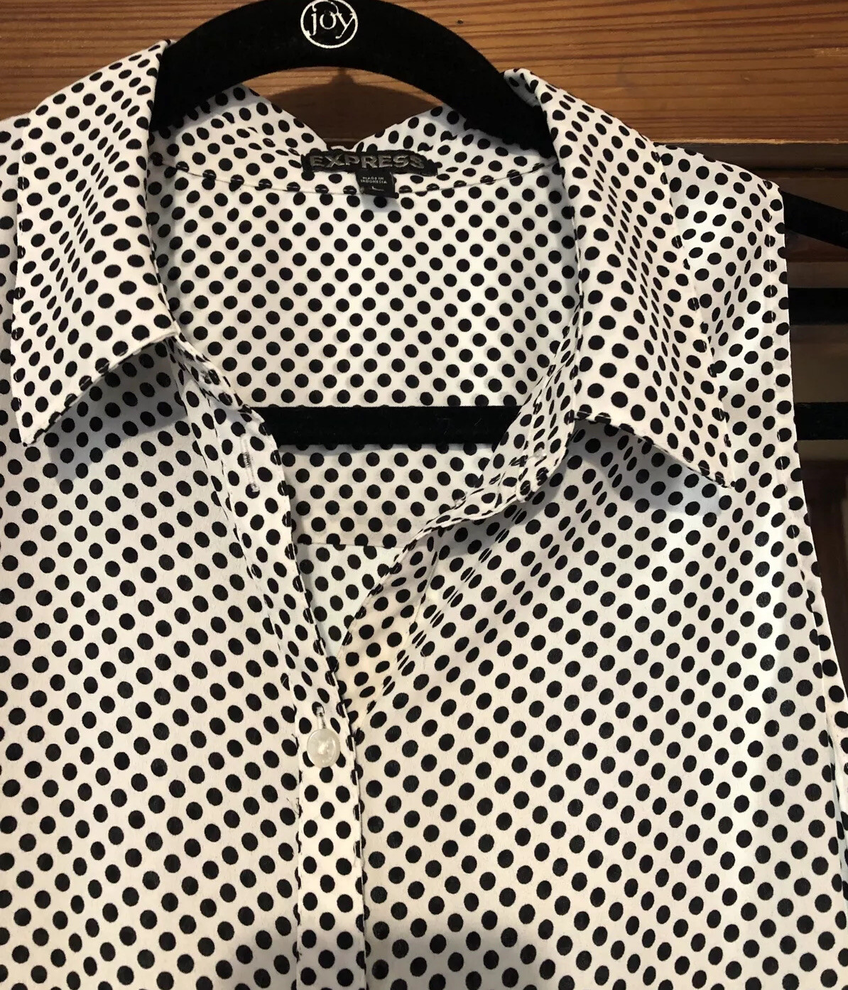 Express Collared Button Down Cropped Top Polka Do… - image 11