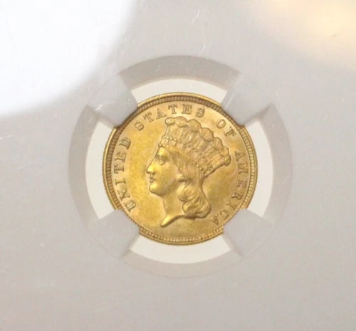 1854 $3 INDIAN PRINCESS HEAD GOLD COIN NGC MS62