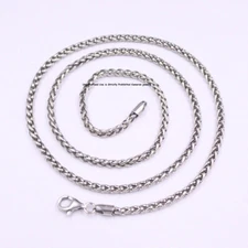 Pure S925 Sterling Silver Chain Unisex 2-4mm Wheat Link Necklace 20-26inch