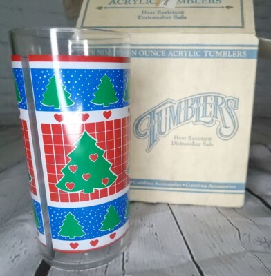 VINTAGE Christmas Tumblers Set 4 Cups Acrylic 19 oz Country Christmas Tree  NEW | eBay
