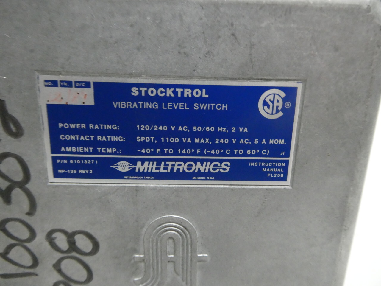 Milltronics 61013271 Stocktrol Vibrating Level Switch 120/240v-ac