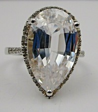 Sterling Silver Engagement Wedding Ring Pear Solitaire Cubic Zirconia Size 7 LC