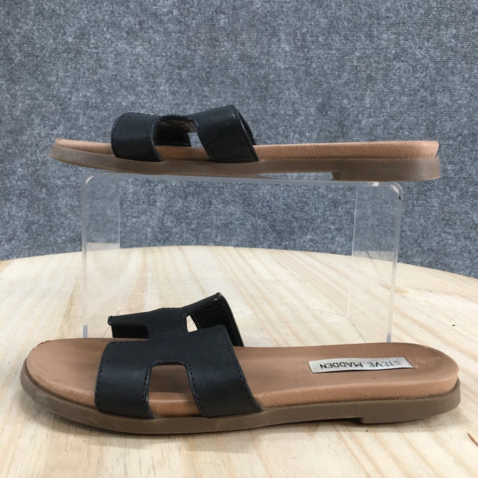 Steve Madden Sandals Youth 4 M Girls Hoku Slip On Flats Slide Black Leather - Image 2 of 4