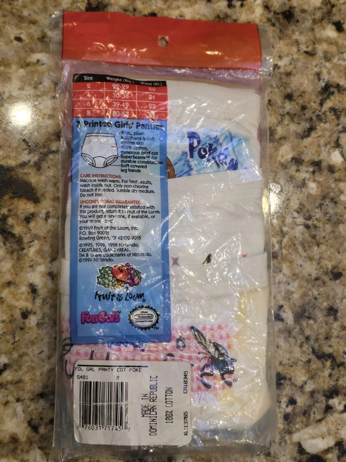 ポケモン フルーツオブザルーム ガールズ サイズ2 ファンパル 下着 100% コットン VTG 1999 - 画像3/5