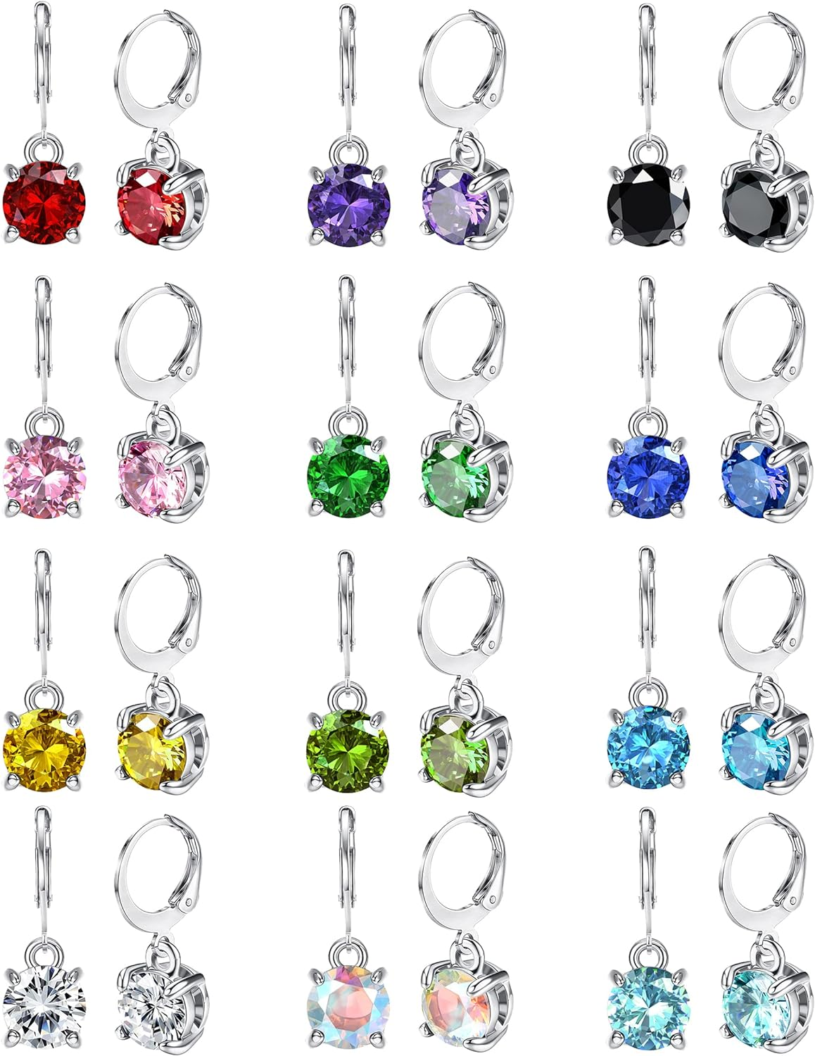 12-Pack Stainless Steel Leverback Dangle Hoop Earrings for Women