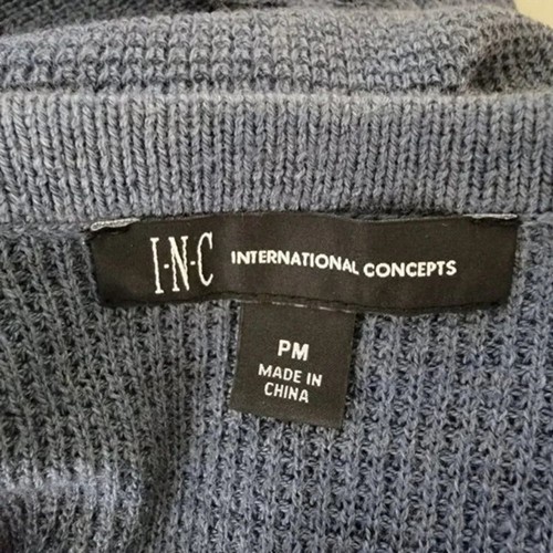 INC Waffle Knit Sweater Top Womans Size PM Blue Side-Zip Crew Neck - Picture 9 of 12