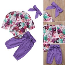 3PCS Newborn Kids Baby Girl Outfits Clothes Romper Bodysuit Pants Headband Set