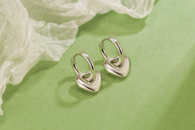 Crystal Heart Hoop Earrings In 925 Sterling Silver - Huggie Style For Women & Girls
