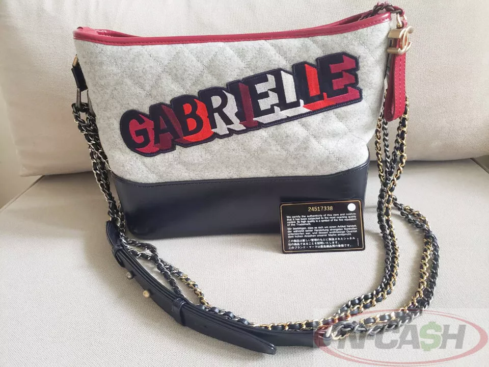 BIDSALEONLY AUTHENTIC CHANEL Gabrielle Wool Calfskin Medium Navy
