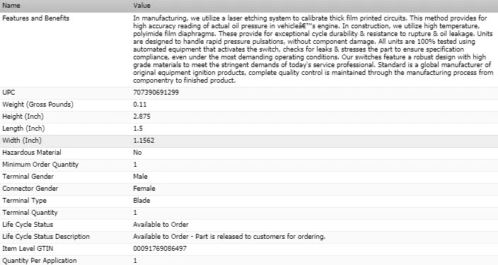Interruptor de presión de aceite SMP para Buick Rendezvous 2002-2007 Foto 2 de 4