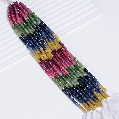 Natural Multi Sapphire Gemstone Rondelle Faceted Beads 4X4X3 mm Strand 8'' XY-957