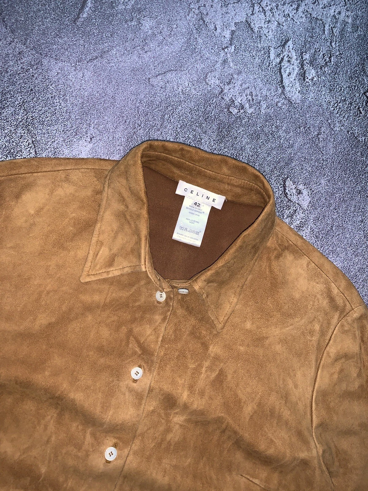 Celine 42 Wmns camicia di capra in pelle abito giacca blusa con bottoni manica lunga