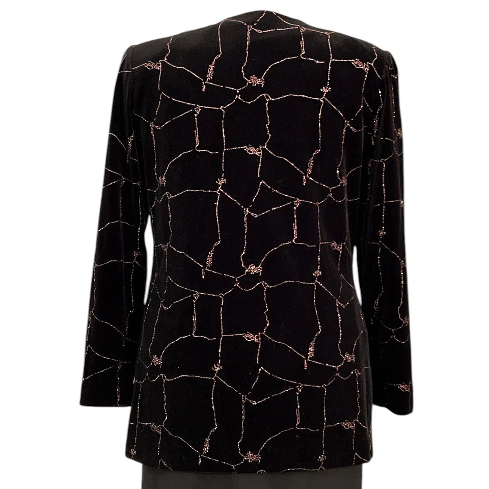 R&M Richards by Karen Kwong Black Velvet Vintage 90s Long Sleeve Blazer Size 8 - Image 2 of 4