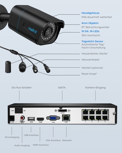 Reolink 4K Überwachungskamera Set 8CH 2TB HDD NVR für 24/7 Aufzeichnungen H.265 - Bild 11 von 12