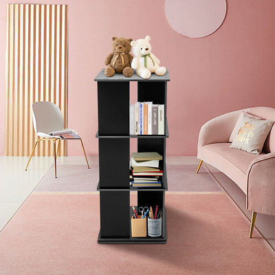 3-Shelf 360° Study Room Book Shelf Tower Rotating Bookshelf, Stackable Bookcase