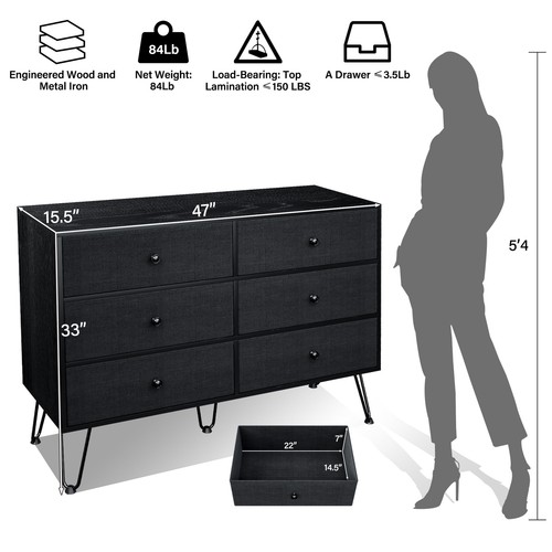 TC-HOMENY Chest of Drawers Wood Bedroom Clothes 6 Drawer Dresser Storage Cabinet - Picture 13 of 20