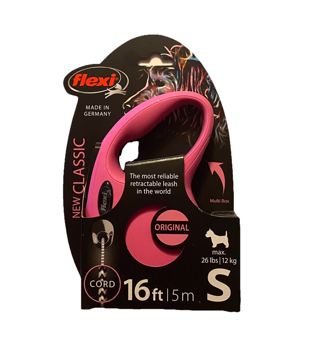 Flexi New Classic Retractable Leash, Small, Cord, 16 Feet, Pink