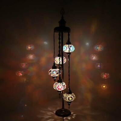 Türkisch Marokkanisches Glas Mosaik Mehrfarbig Tiffany Stehlampe Licht 5 große Kugel