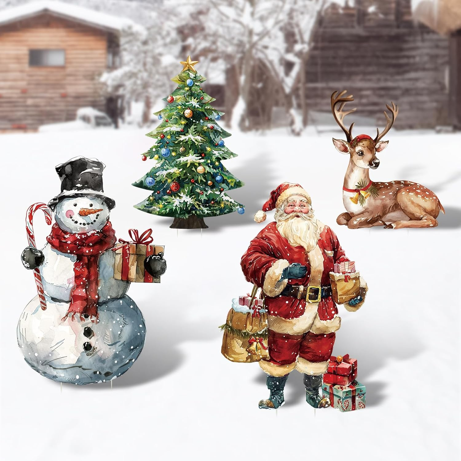 Christmas Decorations Outdoor: 4Pcs Xmas Tree Santa Claus Snowman Reindeer