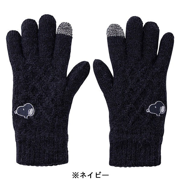 PEANUTS Snoopy Smartphone compatible gloves checkered pattern Navy
