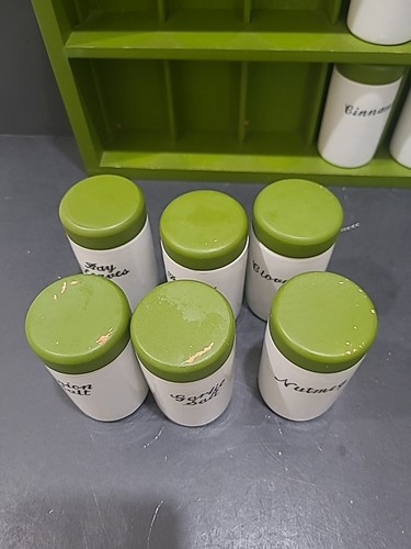 Juego de tarros de especias vintage aguacate verde porcelana madera/corcho Japón MCM - Imagen 4 de 9