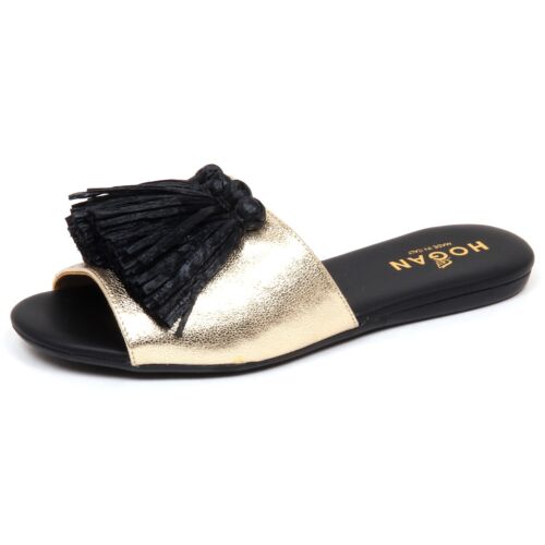 F2596 Mujer Sandalia Oro/Negro HOGAN VALENCIA Zapatos de Cuero Martillado Zapatos wo - Imagen 1 de 4