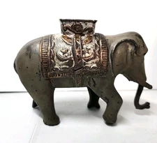 Antique  A.C. Williams 4 3/4" Tall Cast Iron ELEPHANT Mechanical Coin Bank