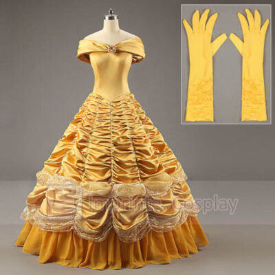 Adult Deluxe Princess Belle Dress Belle Cosplay Costume Ball Gown