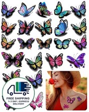 Tatuajes temporales de mariposas y flores en 3D, tatuajes corporales coloridos