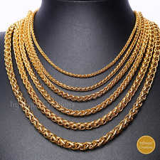 Stainless Steel Wheat Braided Chain 18K Gold Plated 7-38" Men Bracelet Necklace