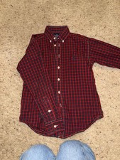 Polo Ralph Lauren Boys' Long Sleeve Shirt, Size 8-10, Button up Red and Blue