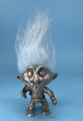 1992 PEWTER TROLL Kissing Boy Blue  Hair Rawcliffe Troll Doll Very Rare