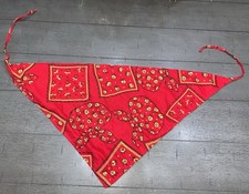 B4 VINTAGE HEAD SCARF RED YELLOW ROSES ROCKABILLY WESTERN WRAP BANDANA GRANNY