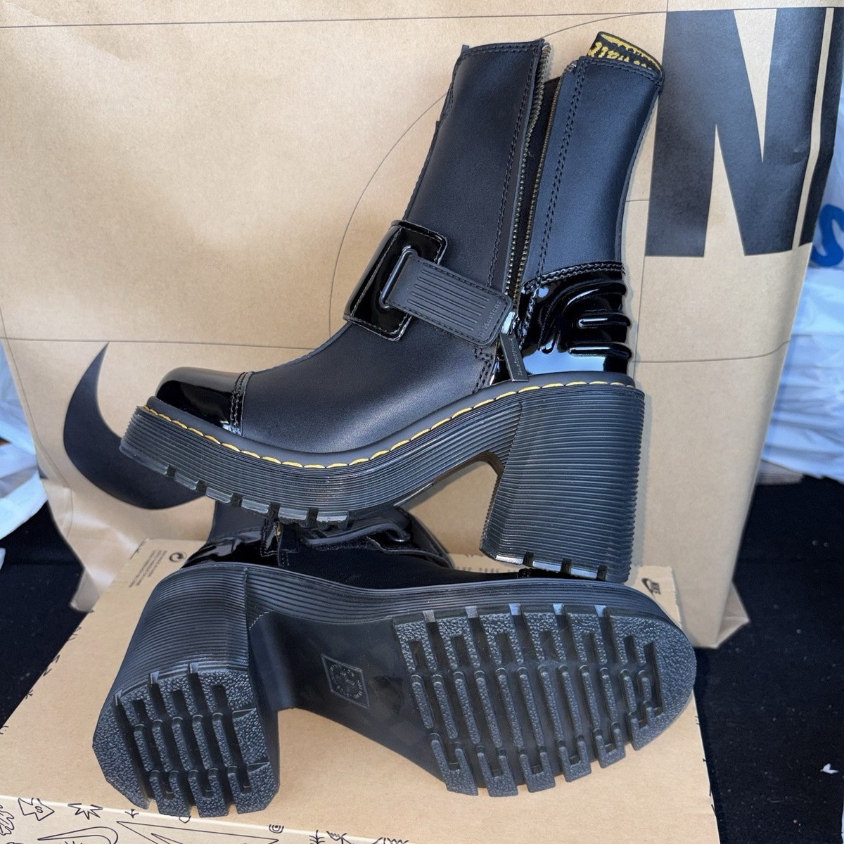 NEW Dr. Martens Gaya Chelsea Strap Black Patent Leather Heeled