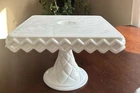 Vintage Milk Glass Cake Stand With Rum Well Criss Cross Pattern With BONUS …..