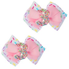2PCS 3rd Birthday Hair Bow for Girls, 3.3" Sprinkle Bow Hair Clips Confetti H...