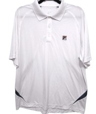 Fila Polo Shirt Mens Sz L White Short Sleeve Button Tennis Golf Black Accent