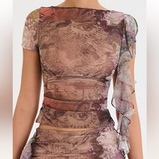 House of CB Mistress Rocks Ruffle Waterfall Cropped Top L Romantic Party Chic