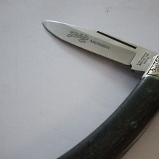 c jul herbertz couteau pliant poignée corne noire, mitres gravées argentées