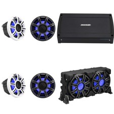 Kicker Marine 2 51MSC65 Premium 6.5", KXMA900.5 5 Channel Amp 51MWLE104 ...