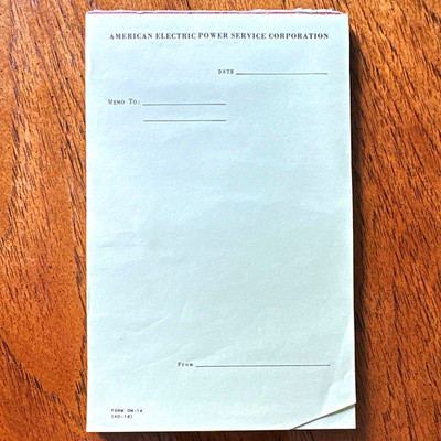 Antique American Electric Power Service Corporation Blank Memo Paper Notepad