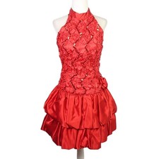 Vintage 80s Steppin' Out Red Lace Drop Waist Bubble Mini Cocktail Dress 3