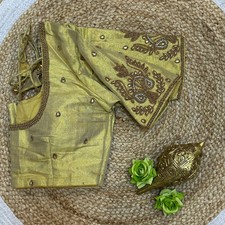 36” Small Size 8 Aari Worked Sari Blouse Indian Saree Light Gold B315