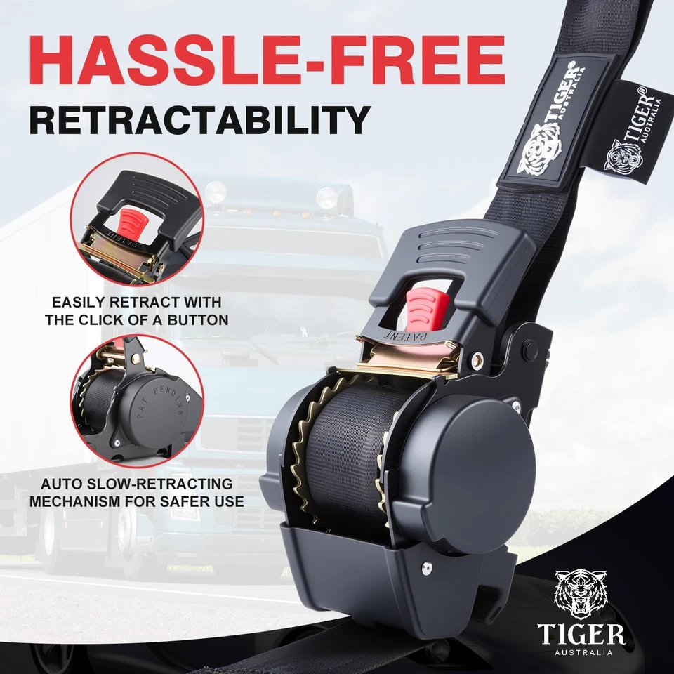 Tiger Australia® 50mm × 3m New Auto Slow-Retracting Design Ratchet Straps 2-Pack - image 4 of 4