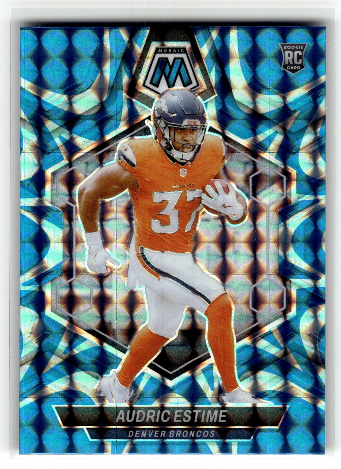 Audric Estime 2024 Panini Mosaic #392 Denver Broncos Mosaic Reactive Blue RC
