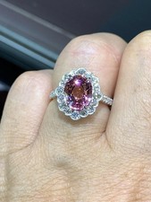 Pink Tourmaline 2Ct Oval Halo Engagement Ring 14K White Gold Plated Silver