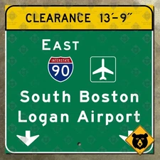 Massachusetts Turnpike Interstate 90 Boston Logan Airport highway sign 16x16
