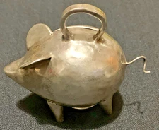 Pure Silver Piggy Bank Made in 1950s? Made in Mexico?  128 Grams