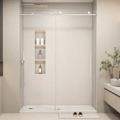 LMLMD 50'' - 54'' x 76'' Frameless Sliding Shower Door 1/4'' Clear Glass Chrome