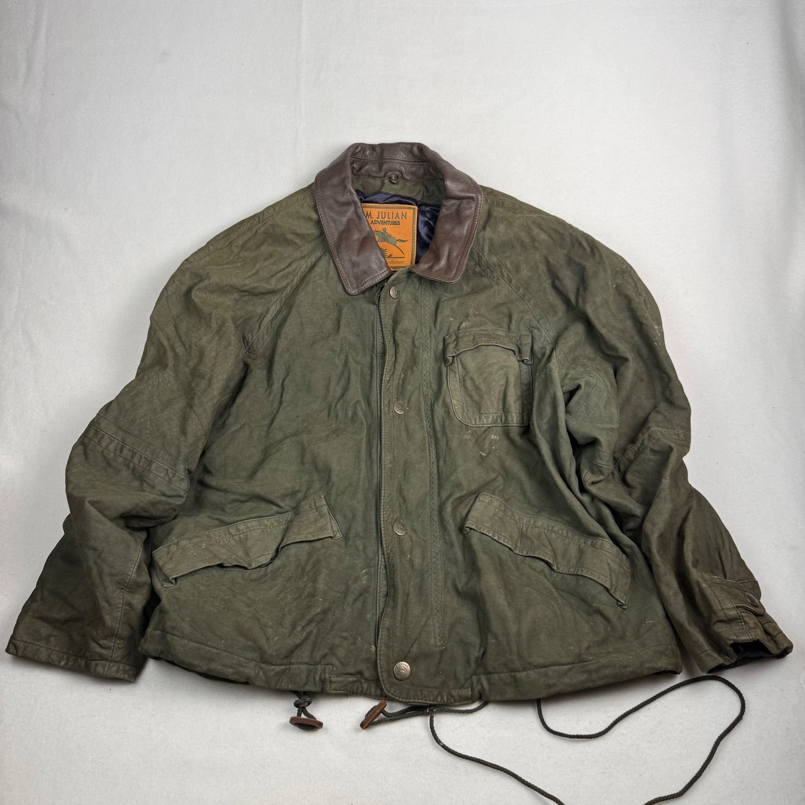 M Julian Adventures Country Gentleman Olive Green Nubuck Leather Jacket Mens XL - product detail image 1